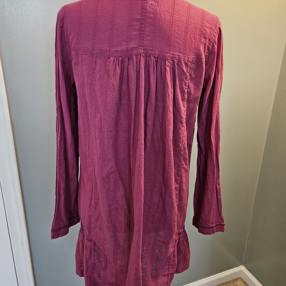 Free People Deep Pink V-Neck Eyelet Blouse Women's Size Small S - Picture 15 of 16